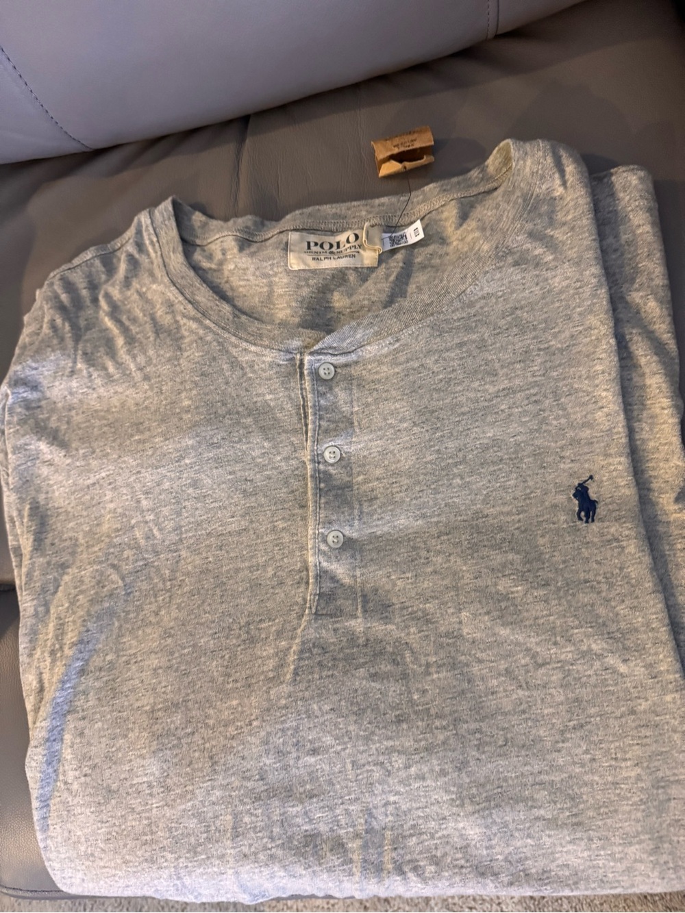 Polo by Ralph Lauren Light Gray Long Sleeve Henley with Navy Pony